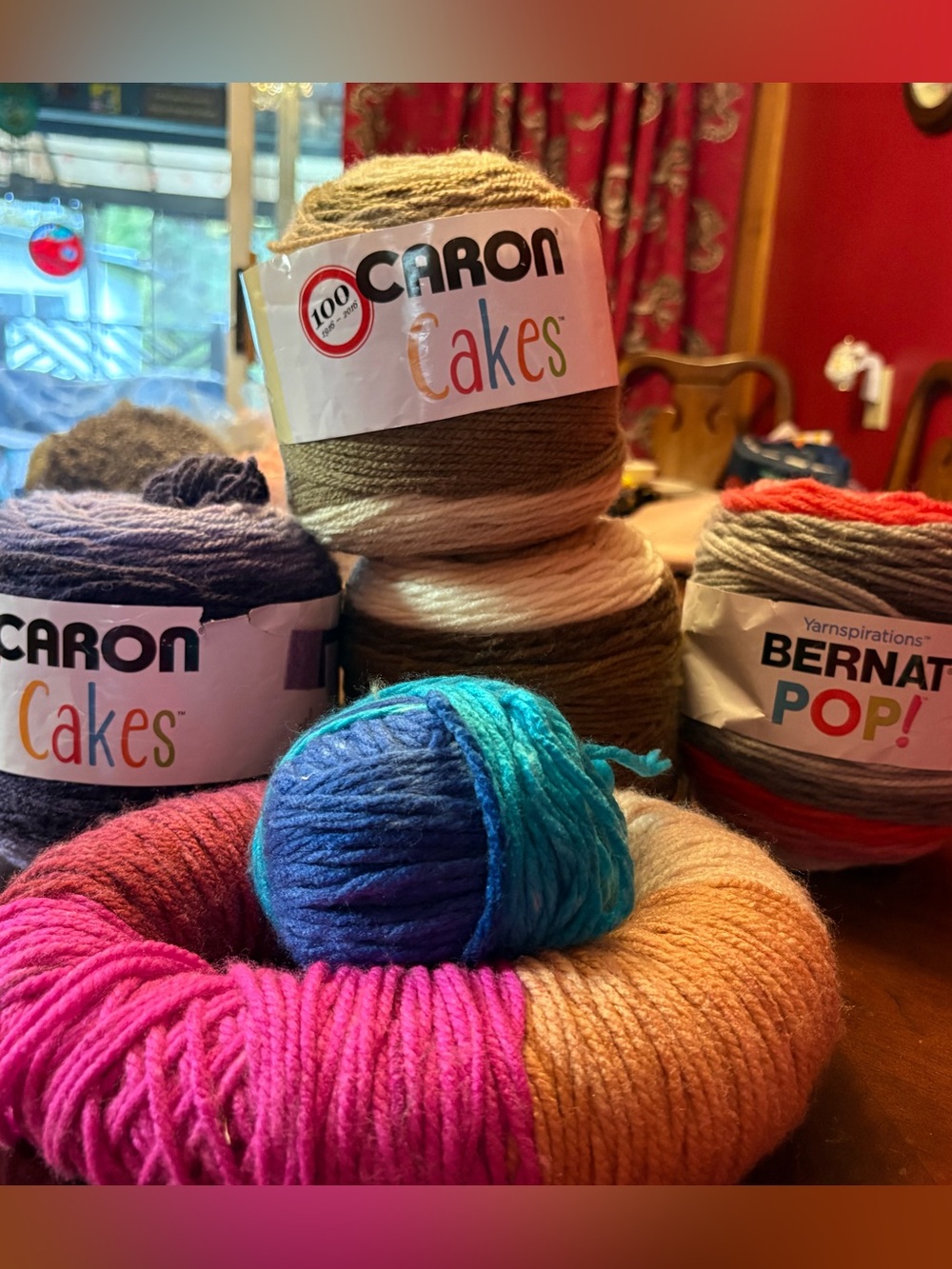 CARON Cakes Yarn Bulky Skeins Acrylic, & Wool. Plus one bernat pop